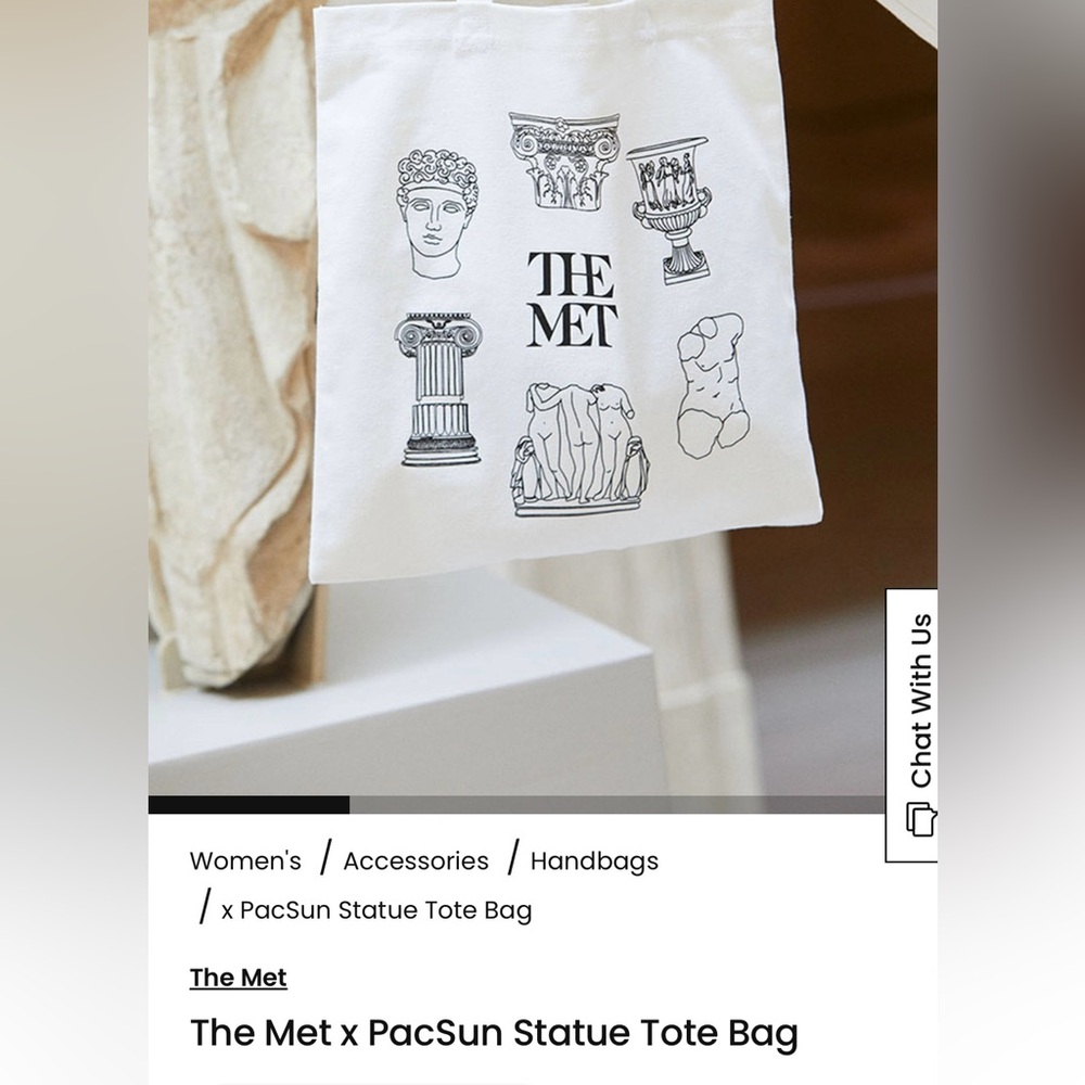 The Met X PacSun White Tote Bag with Black Graphic - Picture 4 of 4